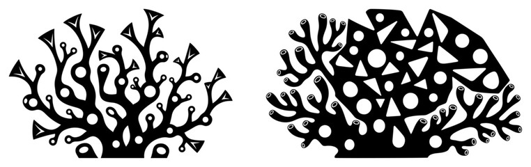 Stylized coral reef organic shapes with geometric patterns and branch structures © Wuszu