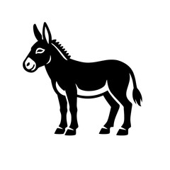 Fototapeta premium Black silhouette of a standing donkey on a white background, simple animal illustration