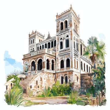 Rova of Antananarivo. Rova of Antananarivo hand drawn watercolor illustration on white background