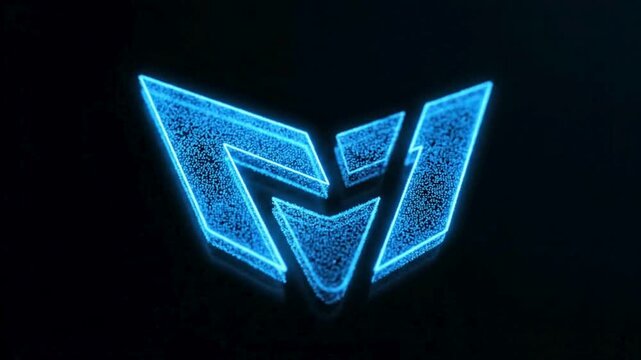 Futuristic tech reveal holographic particles forming glowing logo
