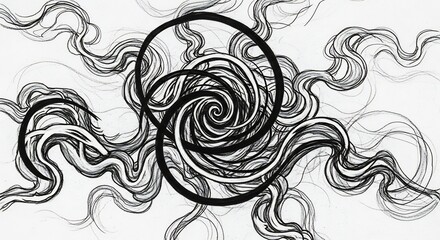 Fototapeta premium Abstract Black and White Swirling Fractal Design with Intersecting Circles.