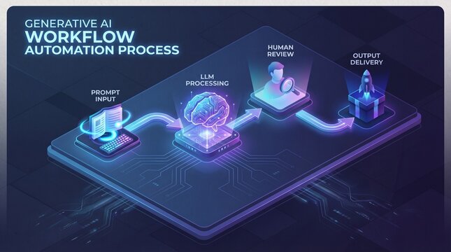 Generative AI Workflow Automation Diagram for Tech Startup and Digital Transformation Presentation 2026
