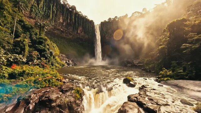 FPV Vertical Descent Along Massive Waterfall