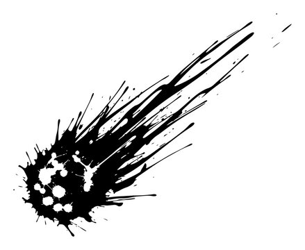 Meteor fireball crashing with motion trail and ink splatter grunge effect