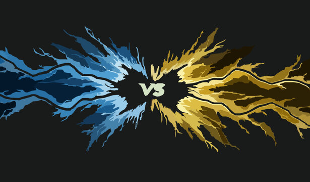 A vector graphic illustration of a competitive versus symbol with blue and gold colors
