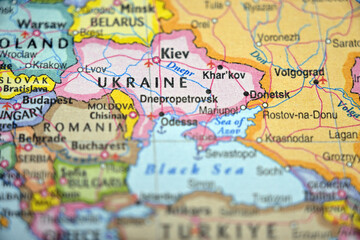 Obraz premium Ukraine Highlighted on World Map with Soft Blurred Background Geographic Focus