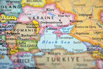 Obraz premium Odessa Ukraine Highlighted on World Map with Soft Blurred Background Geographic Focus