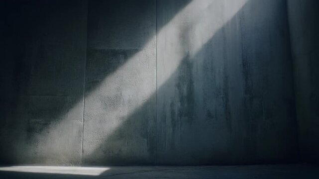 cinematic shot of light and shadow patterns moving slowly across textured concrete wall