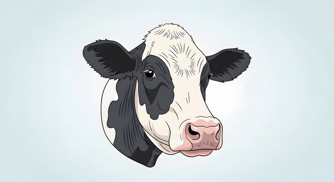 Close-up Illustration of a Black and White Holstein Cows Head.