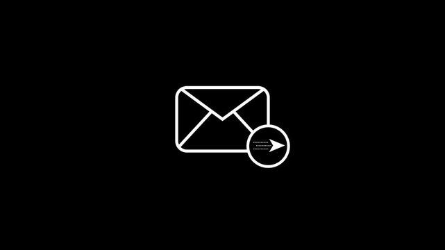 Email send icon concept on black background. Animated of Email send communication interface. Send message faster icon with paper plane looped animation.