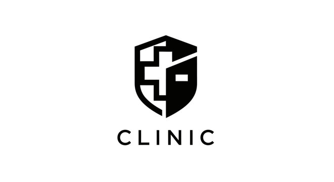 Medical clinic logo heart and caduceus symbol on white background