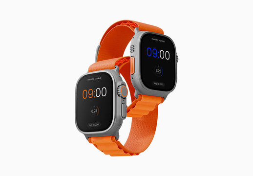 Smart Watch with Orange Band Mockup