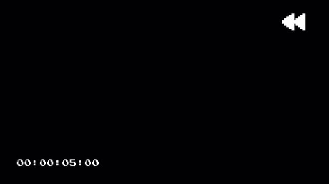 VHS Tape Rewind Glitched on Black Background with Digital Timecode 4k video animation seamless loop