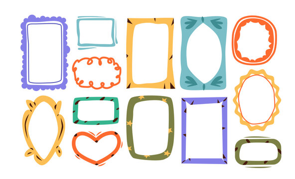 Colorful decorative frames collection for design templates, invitations, scrapbooking,. Irregular hand drawn text boxes with doodle style shapes.
