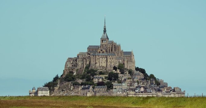 Mont Saint Michel Abbey with Grazing Sheep in Normandy France