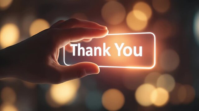 Hand touches a glowing button with 'Thank You' text.