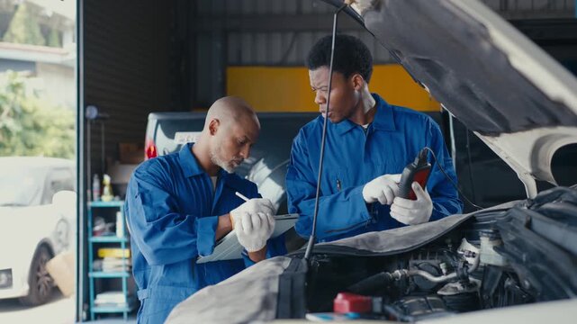 Auto Repair Mechanic Car Engine Service Workshop Hood Inspection Maintenance Repair Vehicle Diagnostic Garage Worker SEO Title for Searchable Video Content