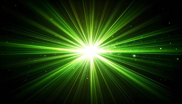 Abstract Green Rays Bursting from a Central Bright White Light Source