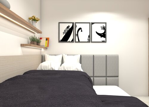 Modern Minimalist Bedroom with Pull-Out Trundle Bed - 3D Rendering