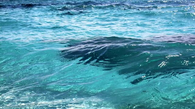 vibrant beautiful tropical turquoise and ultramarine rippling beach clear sea water surface