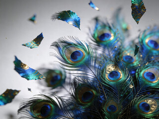 Obraz premium Peacock feather close up with vibrant colors and elegant pattern