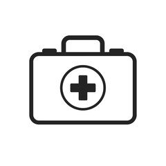 Fototapeta premium Essential First Aid Kit Icon: A sleek, minimalist black and white vector graphic depicting a vital medical emergency supply box with a prominent cross symbol, ideal for healthcare, safety, and urgent