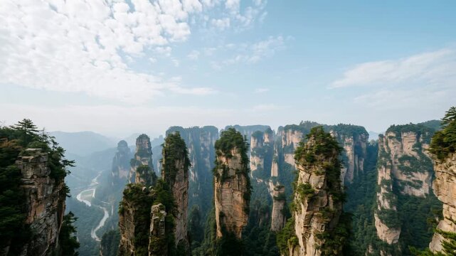 wulingyuan scenic sandstone mountains with sky copy space timelapse video