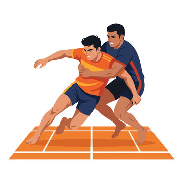Illustration of two men playing kabaddi in a court during a sports competition