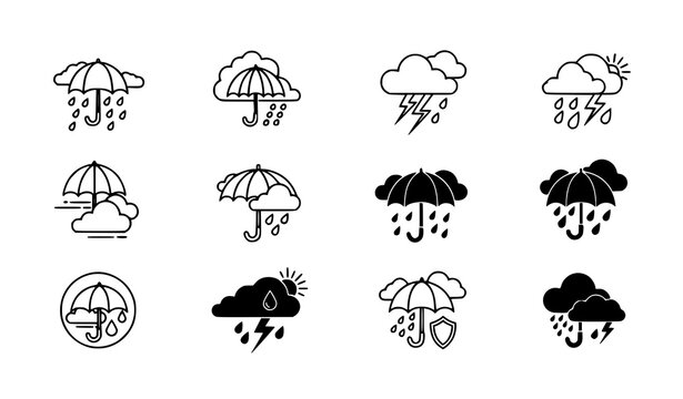 Umbrella and cloud logo set &ndash; rain and weather vector symbol collection