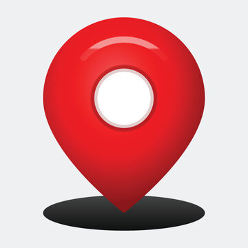 A red map pin icon with a white circle in the center on a light gray background