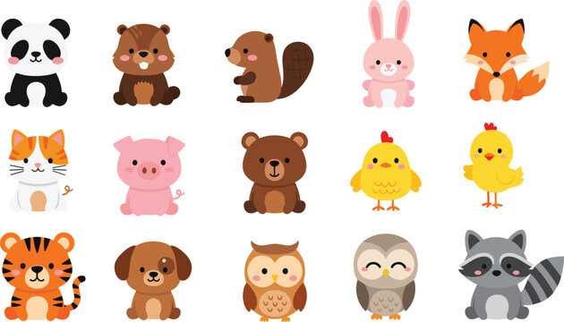 Cute Animal Characters Collection Including Panda, Fox, Tiger, Rabbit, and More