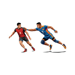 Naklejka premium Two male athletes competing in a fast-paced game of kabaddi, showcasing agility and teamwork