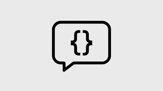 Geometric speech bubble with code syntax - for tech conversation illustration