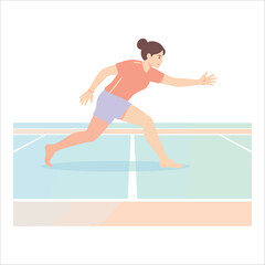 Obraz premium Dynamic illustration of a female athlete in action on a sports court, showcasing agility and determination during an intense game