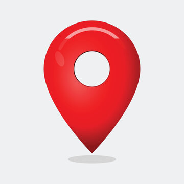 A red map pin icon on a white background for navigation and location purposes