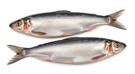 Obraz premium Two fresh herring fish isolated on white background