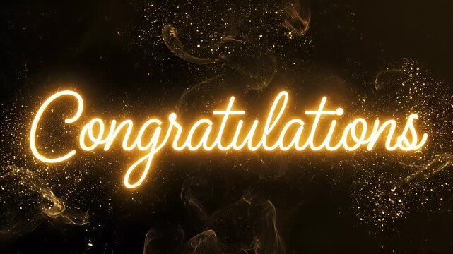 Congratulations Caption written in Sparkler Firework Text. Animated Gold and Black Celebration Banner. Seamless Loop.