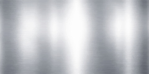 Brushed stainless steel metal plate texture with a shiny silver aluminum surface and polished chrome metallic reflection pattern for a gray wallpaper backdrop