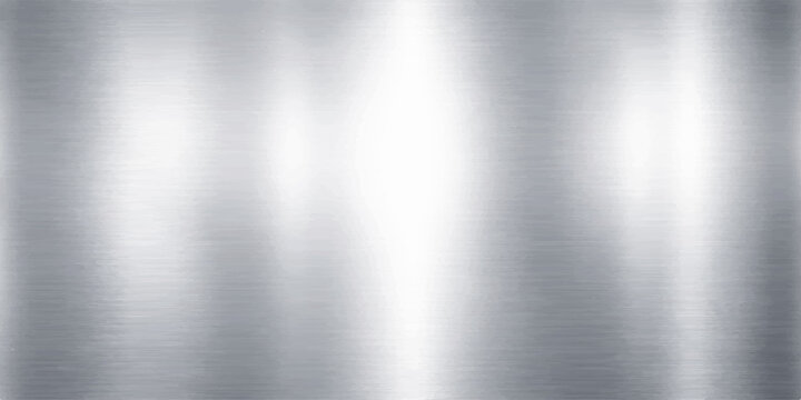 Brushed stainless steel metal plate texture with a shiny silver aluminum surface and polished chrome metallic reflection pattern for a gray wallpaper backdrop