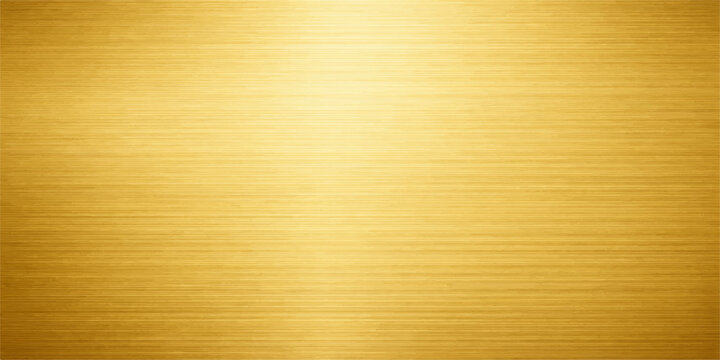 Brushed gold metal background featuring a textured brown oak wood grain pattern on a natural timber board surface panel for an old hardwood desk design