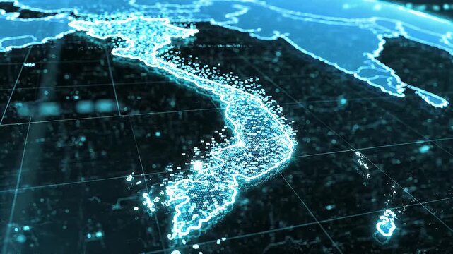 Vietnam Digital Map with Glowing Blue Data Points