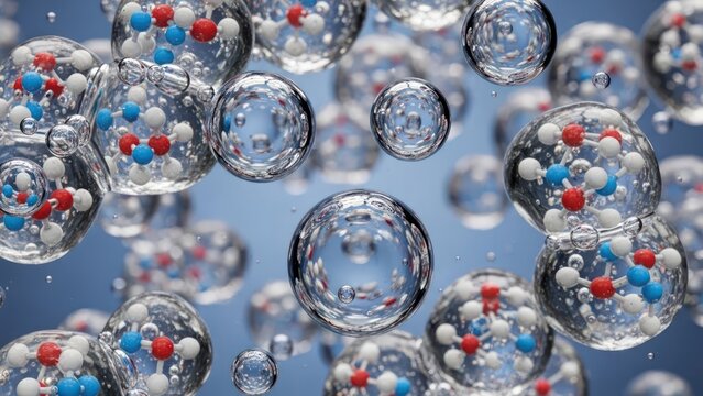 Molecular structures in bubbles floating.