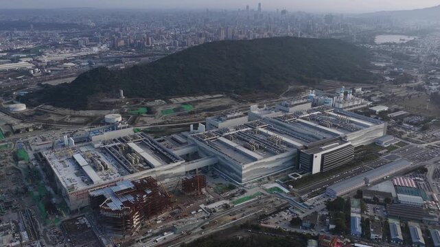 Aerial view of semiconductor manufacturing plant construction site