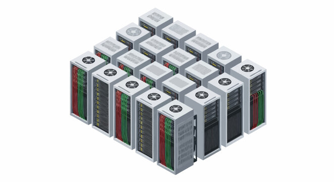 A cluster of computer server towers.