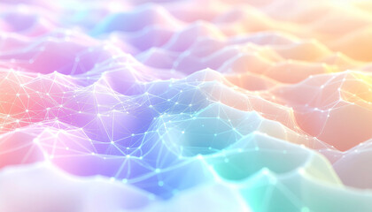 Obraz premium Abstract Digital Network Flowing Across Ethereal Pastel Landscape Background