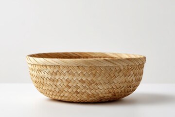 Fototapeta premium Natural bamboo basket texture on a bright white surface