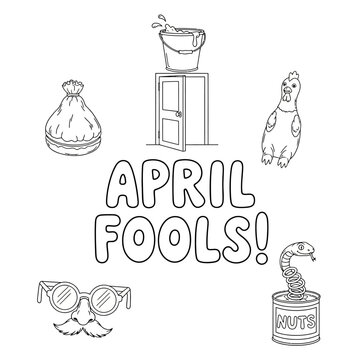 April Fools Day Pranks Icons Set Outline