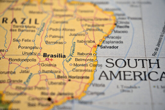 Itabuna Brazil World Map Abstract Blur Background &ndash; Soft Defocused Coastal Geography Backdrop