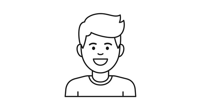Smiling young man outline vector illustration for diverse creative projects