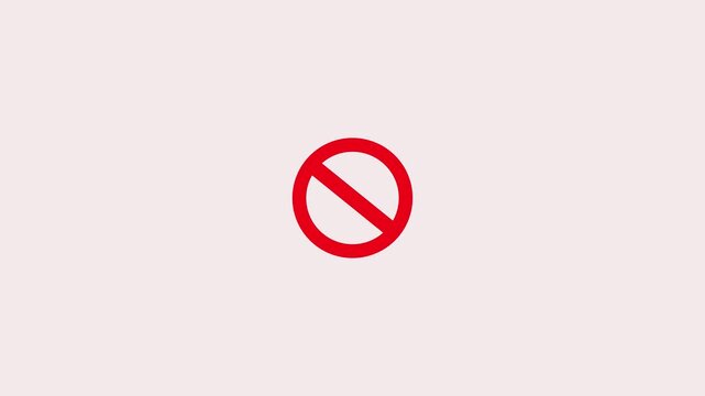 Red No Entry Warning Sign Animation with Prohibition Symbol on white Background
